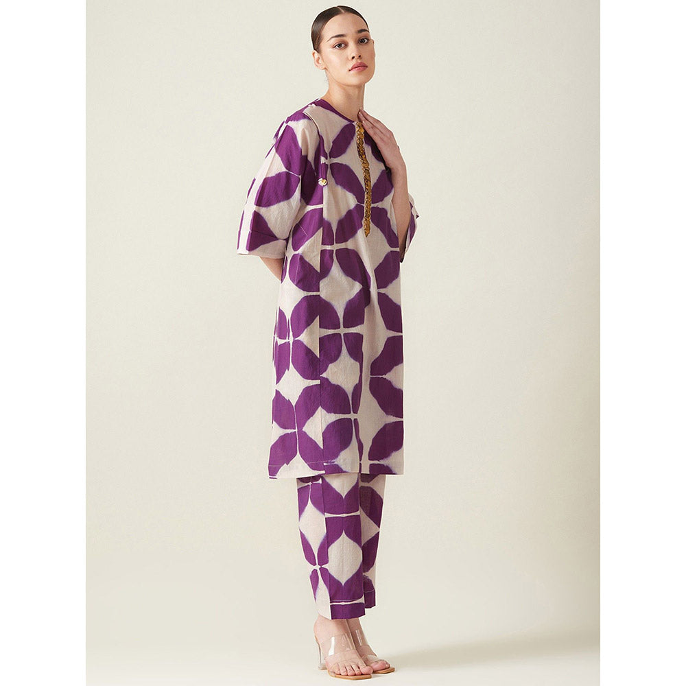 Aavidi By Dimple Purple Clamp Dye Embroidered Co-Ord (Set of 2)