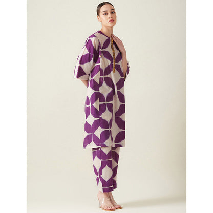 Aavidi By Dimple Purple Clamp Dye Embroidered Co-Ord (Set of 2)