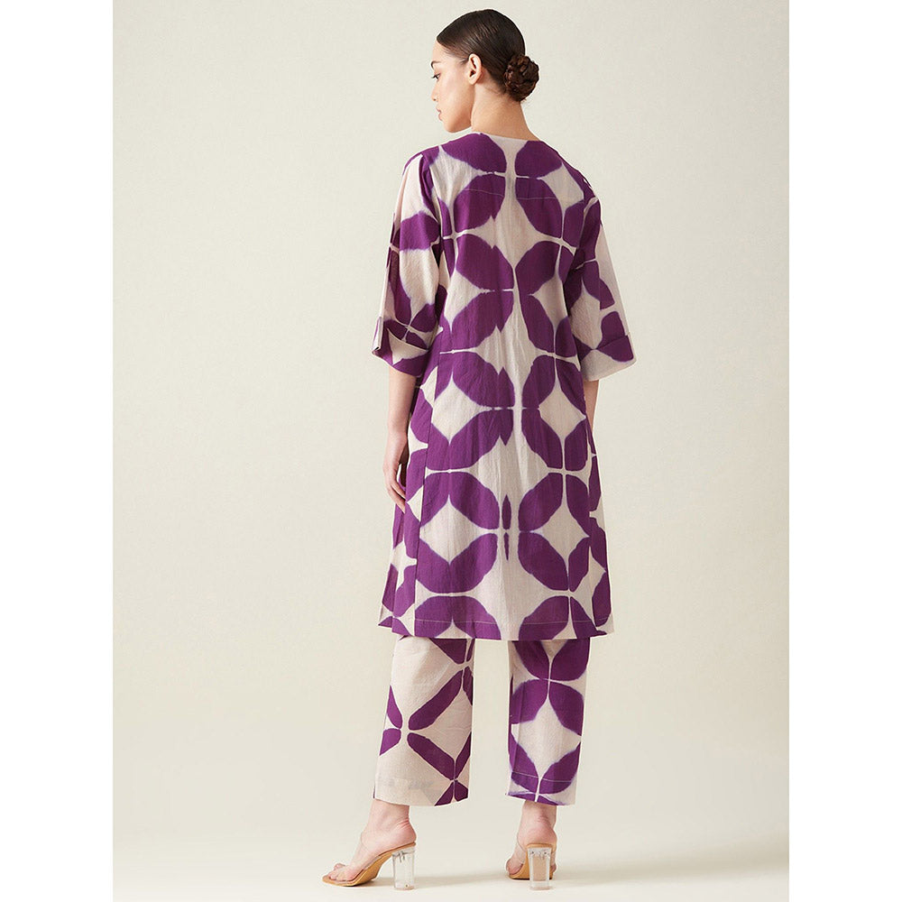 Aavidi By Dimple Purple Clamp Dye Embroidered Co-Ord (Set of 2)