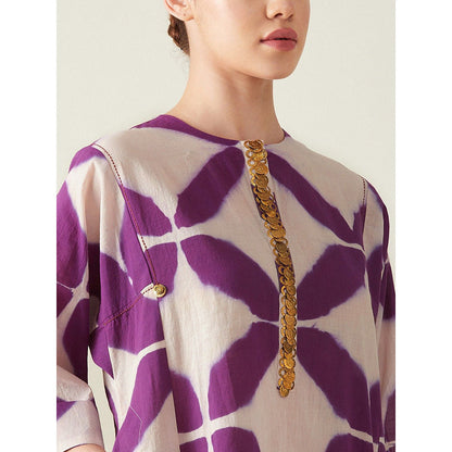 Aavidi By Dimple Purple Clamp Dye Embroidered Co-Ord (Set of 2)