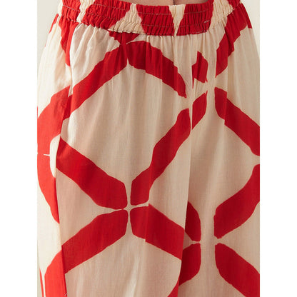 Aavidi By Dimple Red Clamp Printed Embroidered Co-Ord (Set of 2)