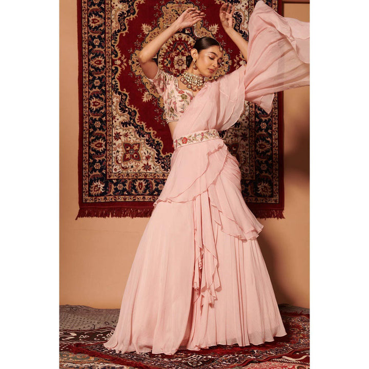 Aayushvardhan Goyall Hoor Pre-Draped Saree with Stitched