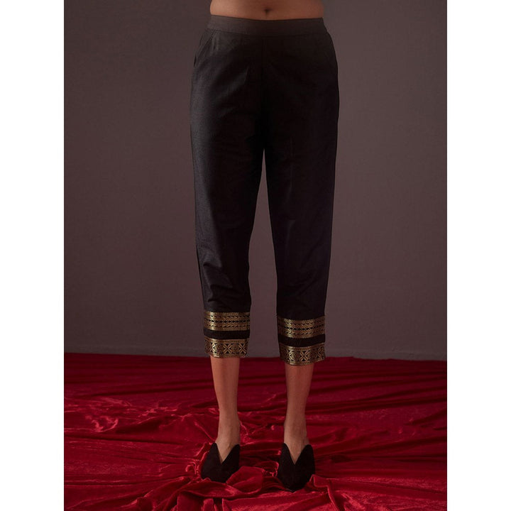 Abhishti Metallic Black Pegged Pants With Banarasi Zari Border