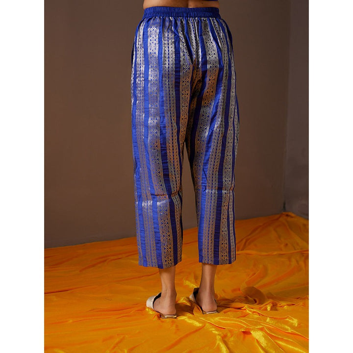 Abhishti Imperial Blue Straight Banarasi Zari Pants