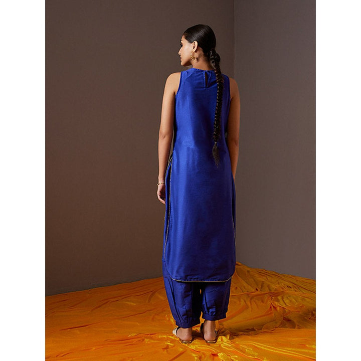Abhishti Banarasi Zari Yoke High-Low Kurta With Imperial Blue Pathani Pants (Set of 2)