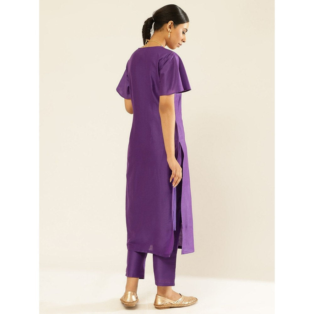 Abhishti Solid Color Straight Kurta Paired with Straight Pants Purple (Set of 2)