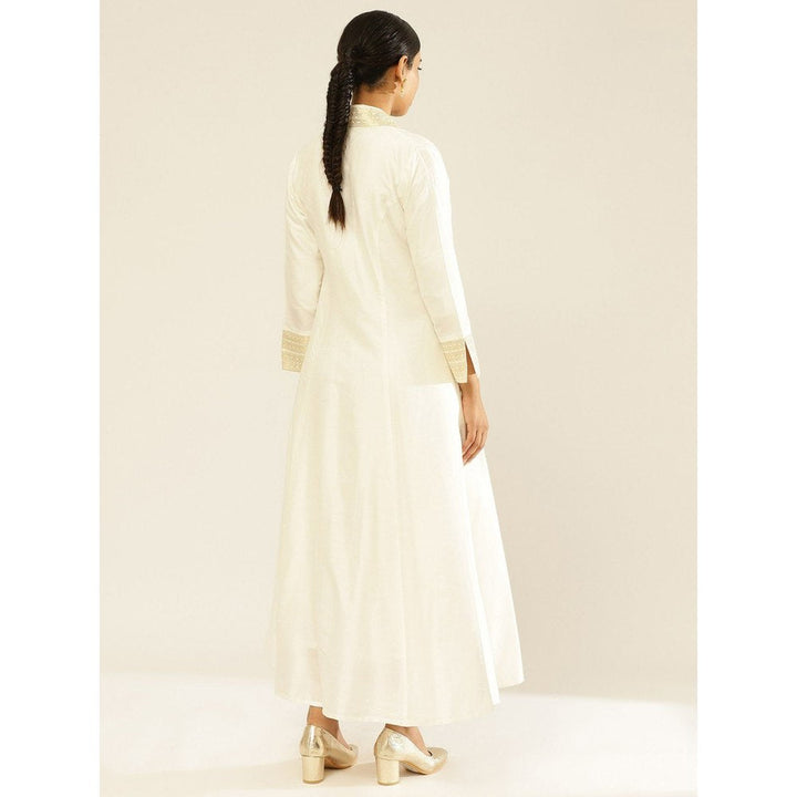 Abhishti Lapel Collared Wrap Dress with Banarasi Jacket Pearl White (Set of 2)