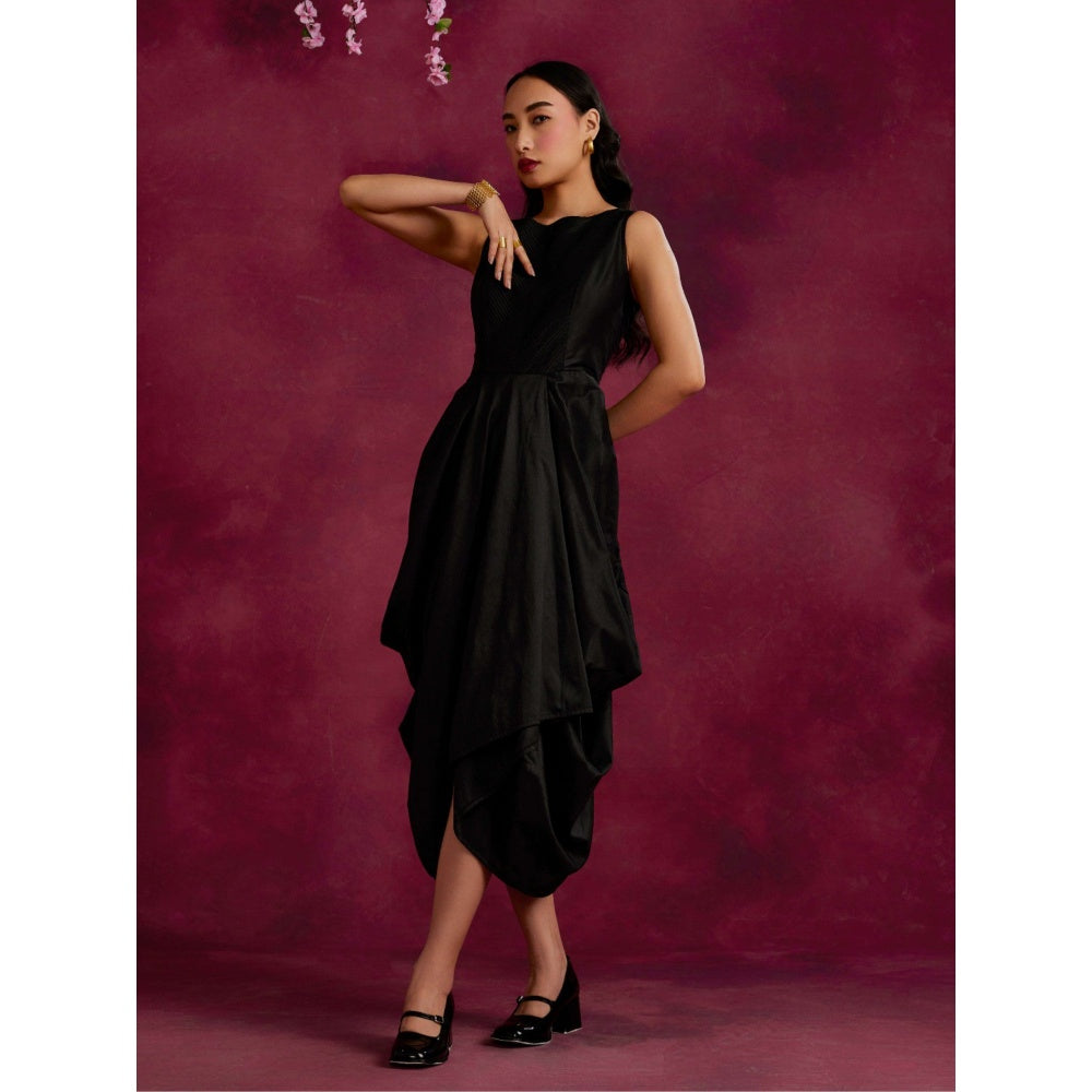 Abhishti Asymmetrical Cowl Dress Black