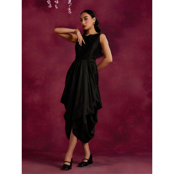 Abhishti Asymmetrical Cowl Dress Black