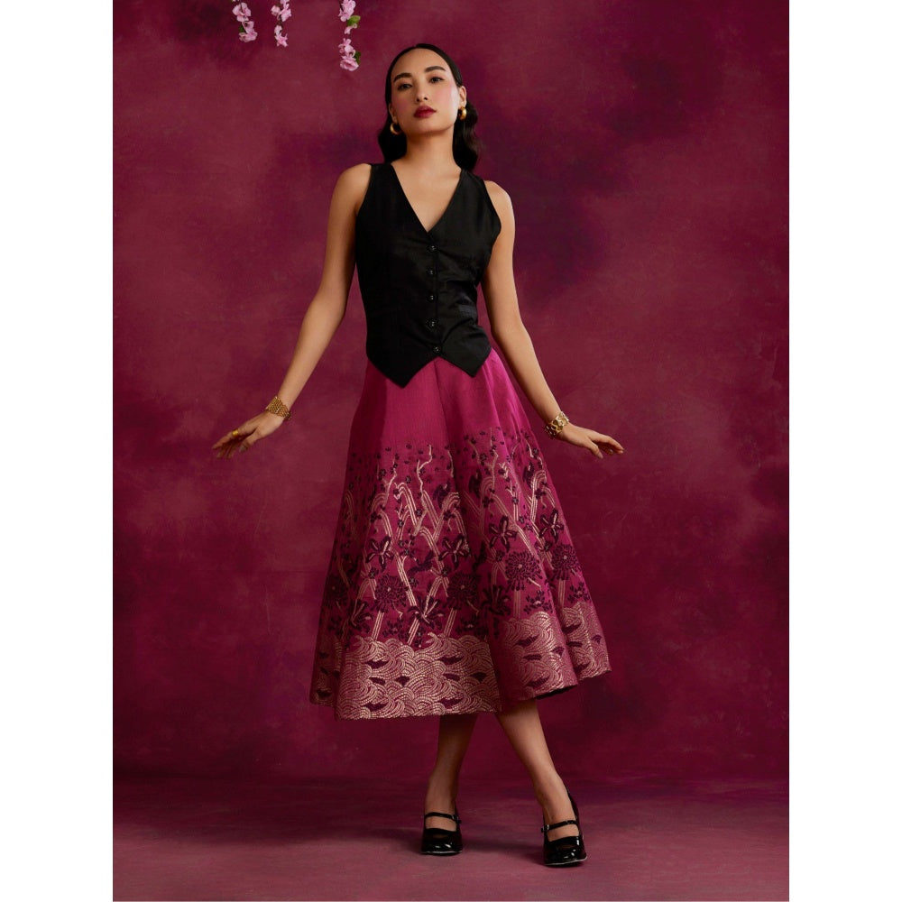 Abhishti Waist Coat Top With Zari Work Skirt Cabaret Pink (Set of 2)