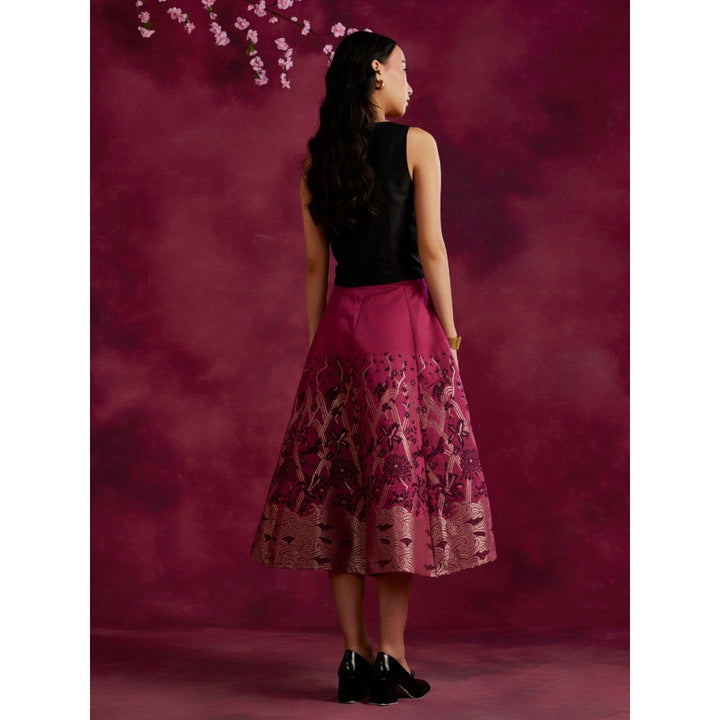Abhishti Waist Coat Top With Zari Work Skirt Cabaret Pink (Set of 2)