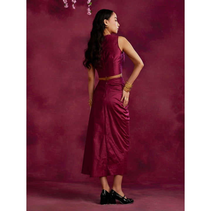 Abhishti Solid Asymmetric Drape Skirt Cabaret Pink