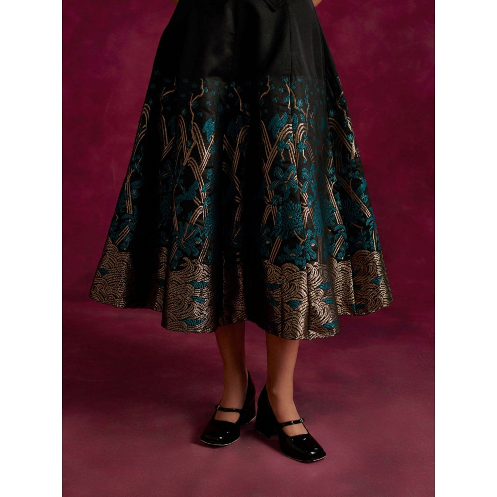 Abhishti Panelled Skirt With Zari Work Hem Black