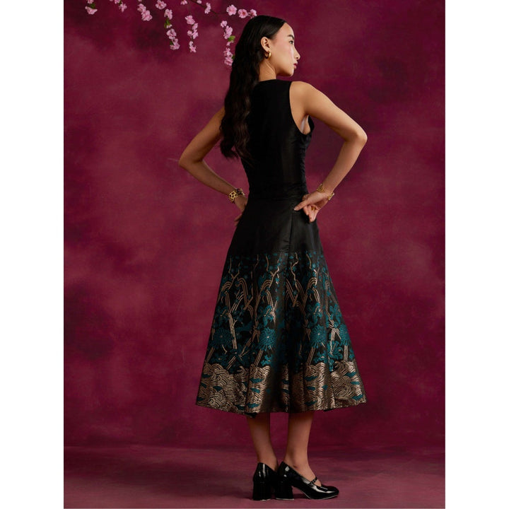 Abhishti Panelled Skirt With Zari Work Hem Black