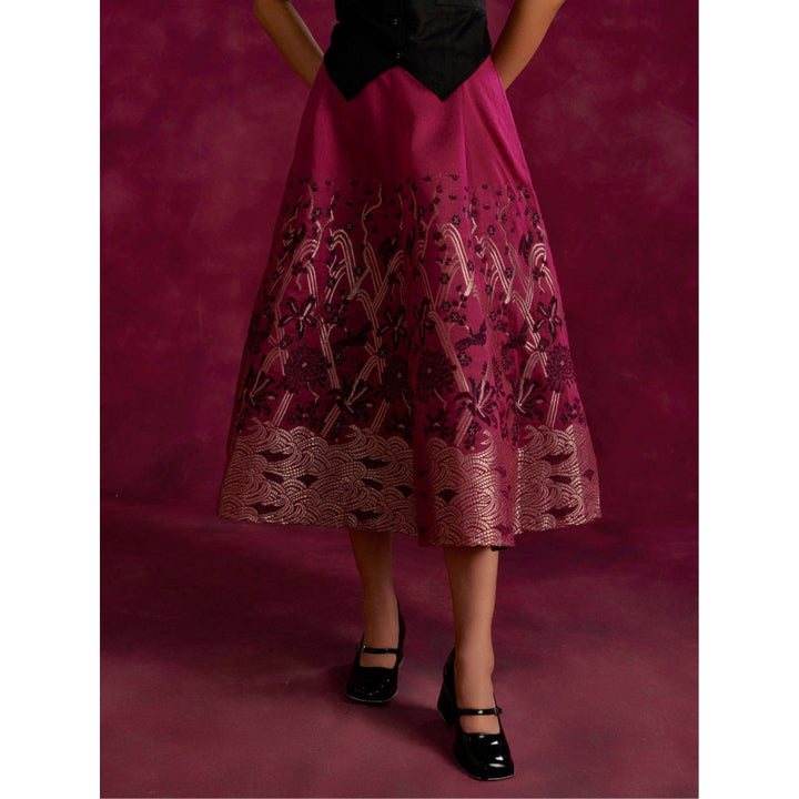 Abhishti Panelled Skirt With Zari Work Hem Cabaret Pink