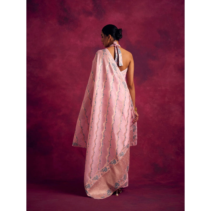 Abhishti Banarasi Kamikaze Woven Zari Saree without Blouse-Rich Pink