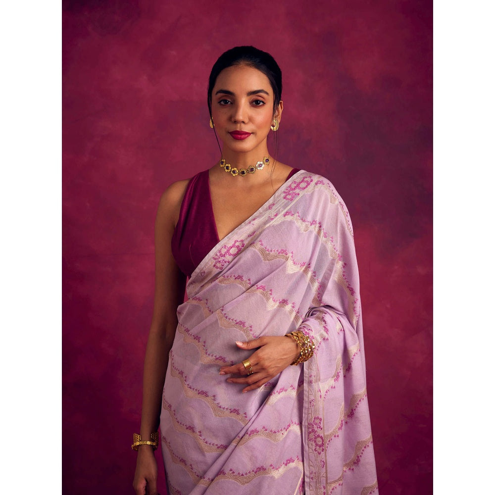 Abhishti Banarasi Kamikaze Woven Zari Saree without Blouse-Lavender