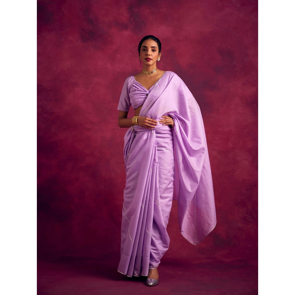 Abhishti Semi Chinia Silk Saree without Blouse With Gota Patti Highlights-Lavender