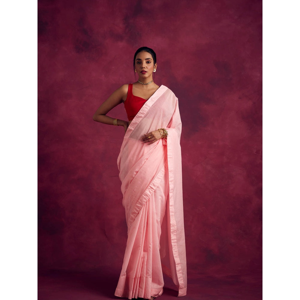 Abhishti Semi Chinia Silk Woven Saree without Blouse -Sakura Pink