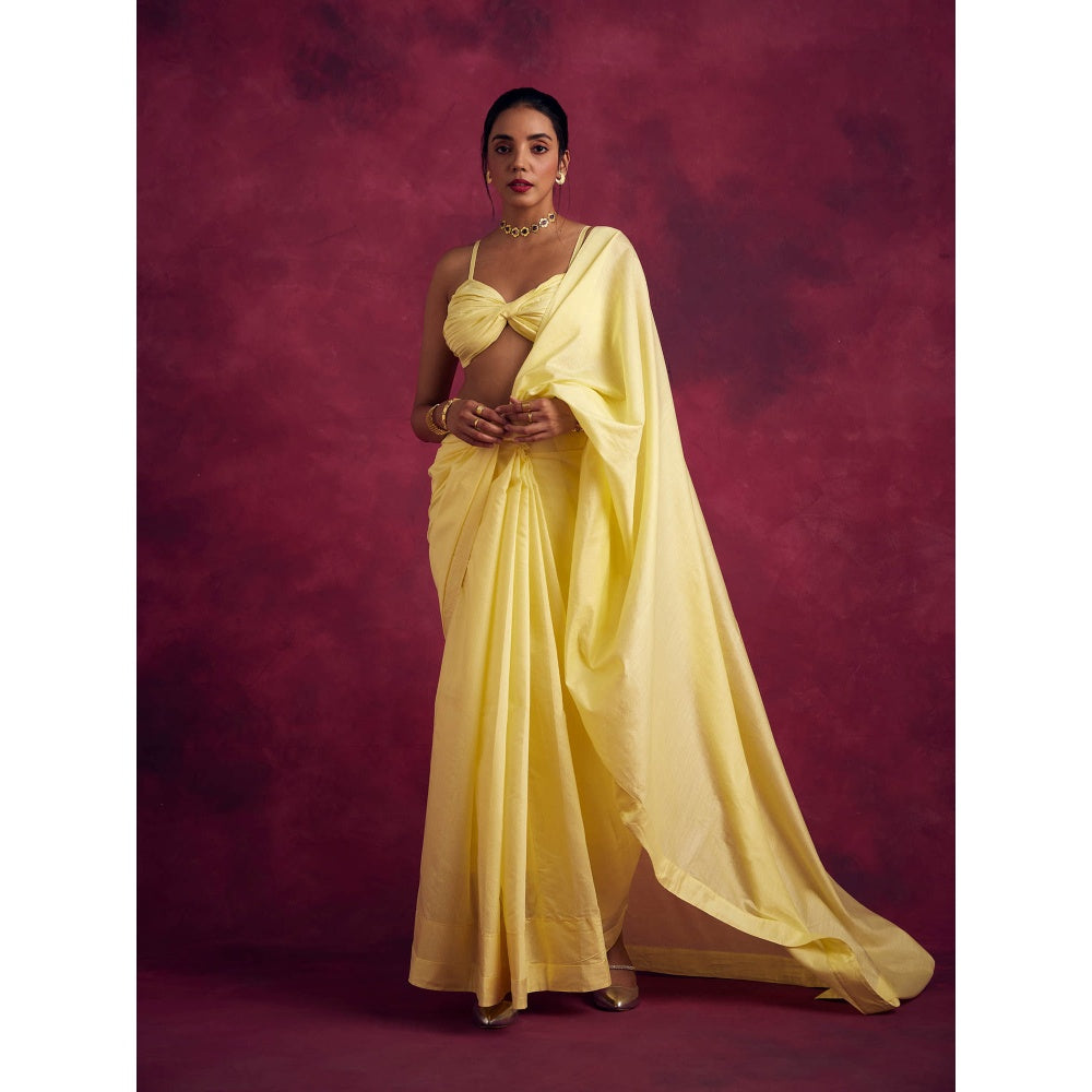 Abhishti Semi Chinia Silk Woven Saree without Blouse -Lemon Yellow