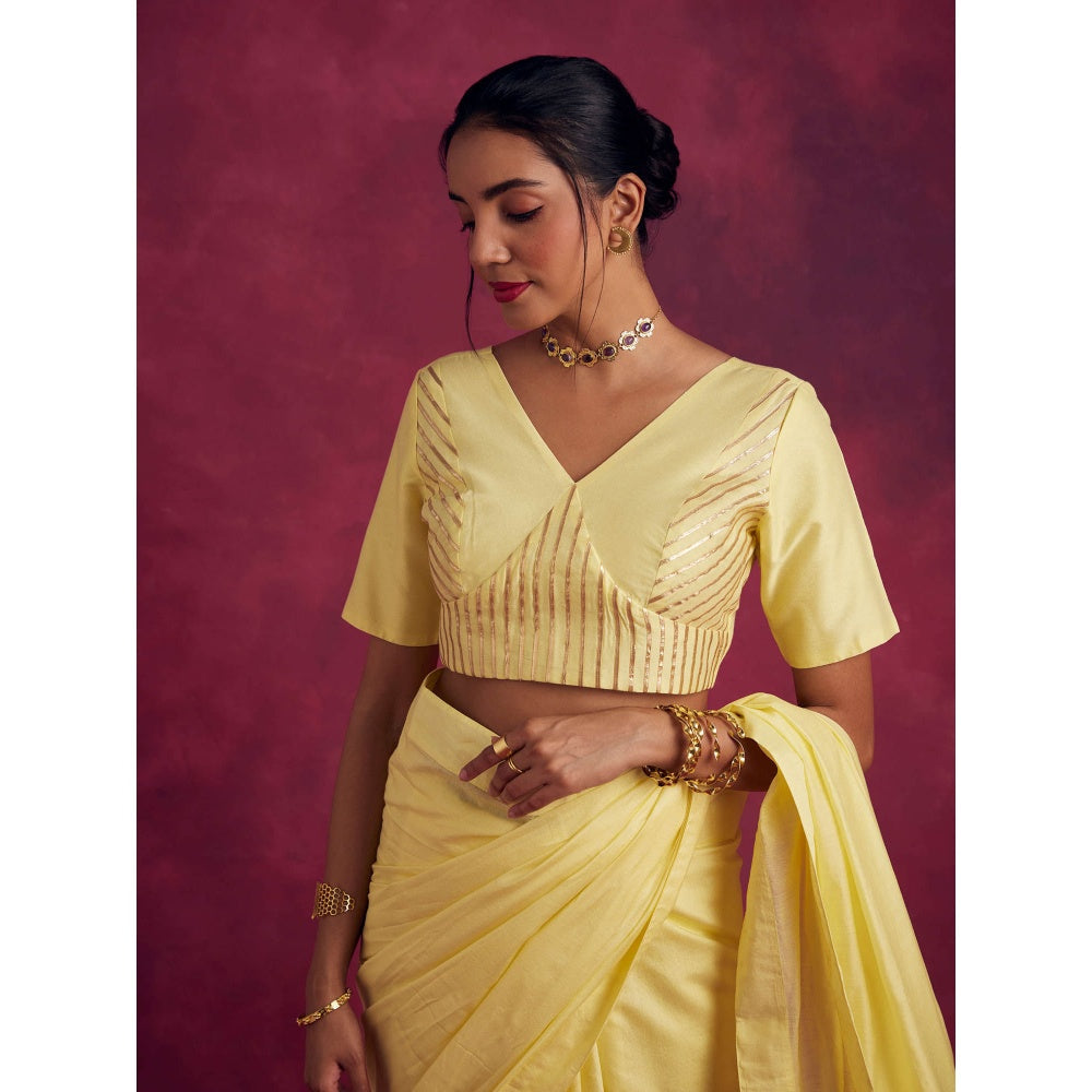 Abhishti Banarasi Blouse With Gota Patti Detail- Lemon Yellow