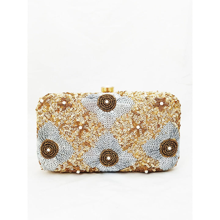 A Clutch Story Shimmer Flower Hand Embroidered Clutch