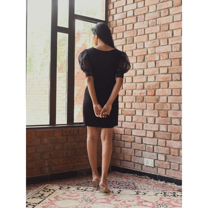 AlterEGO Embellished Organza Black Dress