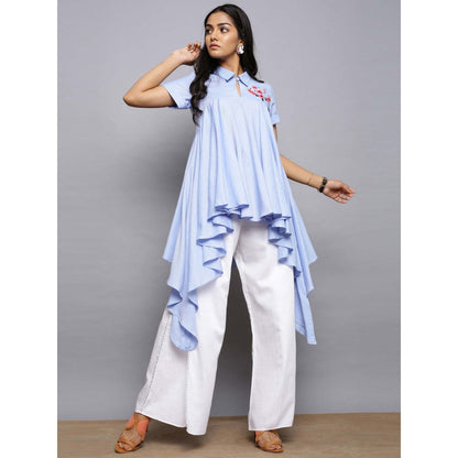 AlterEGO Asymmetrical Blue Embroidered Top