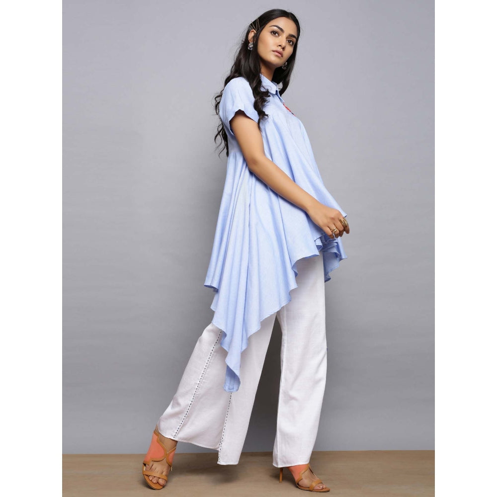 AlterEGO Asymmetrical Blue Embroidered Top