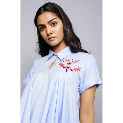 AlterEGO Asymmetrical Blue Embroidered Top