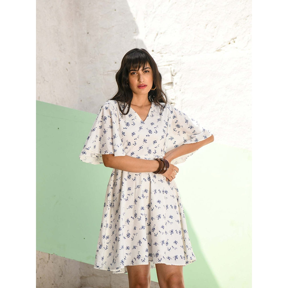 AlterEGO Floral Back Cutout White Skater Dress