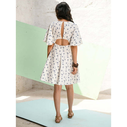 AlterEGO Floral Back Cutout White Skater Dress