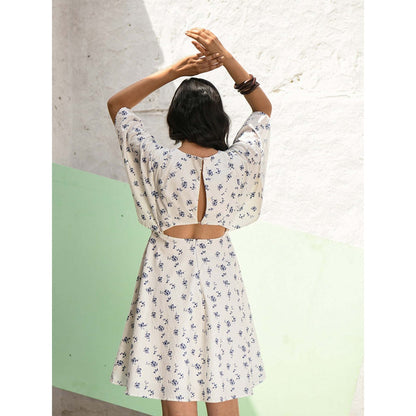 AlterEGO Floral Back Cutout White Skater Dress