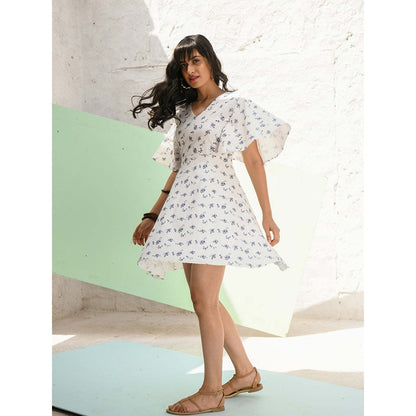 AlterEGO Floral Back Cutout White Skater Dress