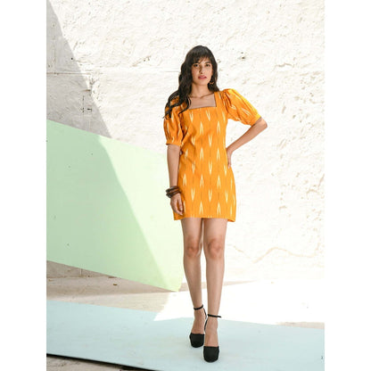 AlterEGO Square Neck Yellow Ikat Dress