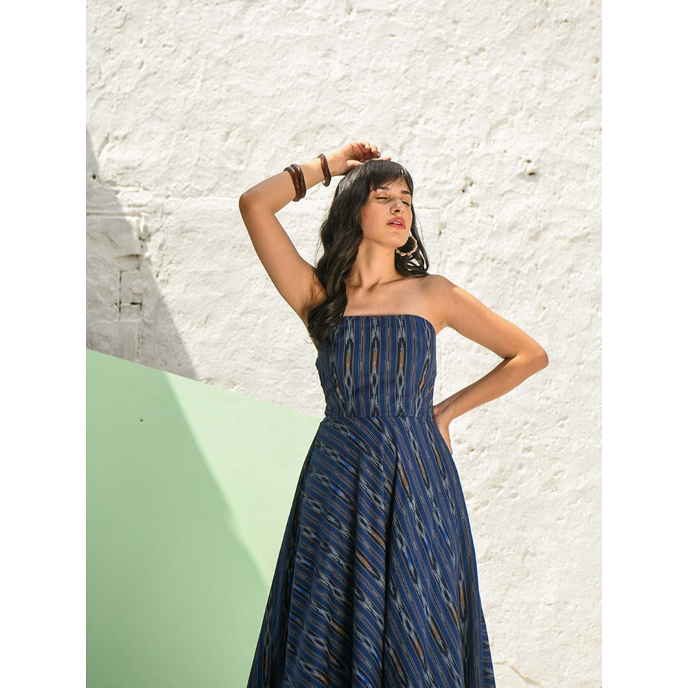 AlterEGO Smocking Back Bandeau Blue Midi