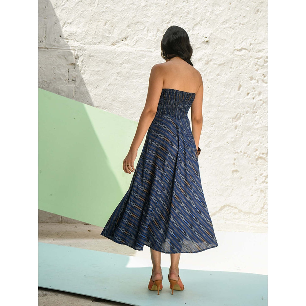 AlterEGO Smocking Back Bandeau Blue Midi