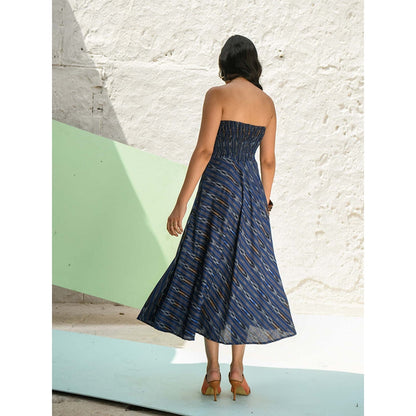 AlterEGO Smocking Back Bandeau Blue Midi