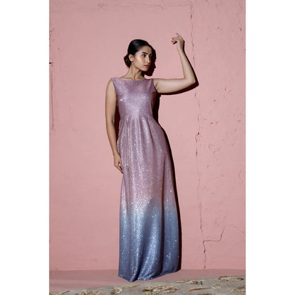 AlterEGO Sabrina Bateau Neck Ombre Shimmer Maxi