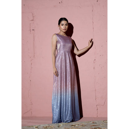 AlterEGO Sabrina Bateau Neck Ombre Shimmer Maxi