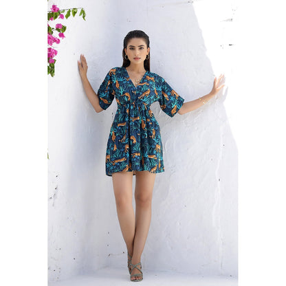 AlterEGO Lucile - Blue Tiger Print Dress