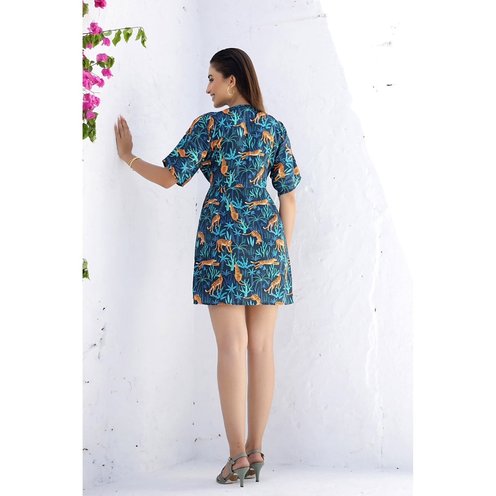 AlterEGO Lucile - Blue Tiger Print Dress
