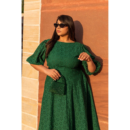 AlterEGO Irene - Eyelet Embroidery Emerald Midi