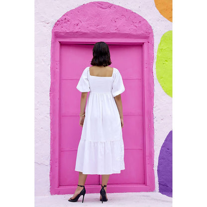 AlterEGO Promilla Pleated Plans White Midi Dress