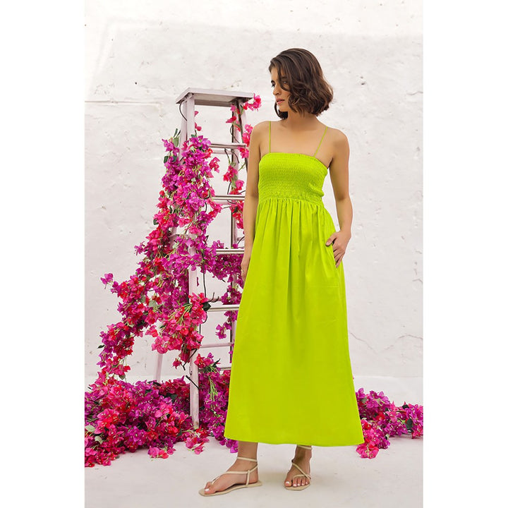 AlterEGO Adele Smocked Everyday Lime Yellow Maxi Dress