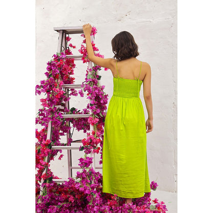 AlterEGO Adele Smocked Everyday Lime Yellow Maxi Dress