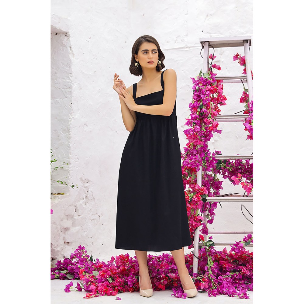 AlterEGO Evelyn The Dual Fabric Black Midi Dress