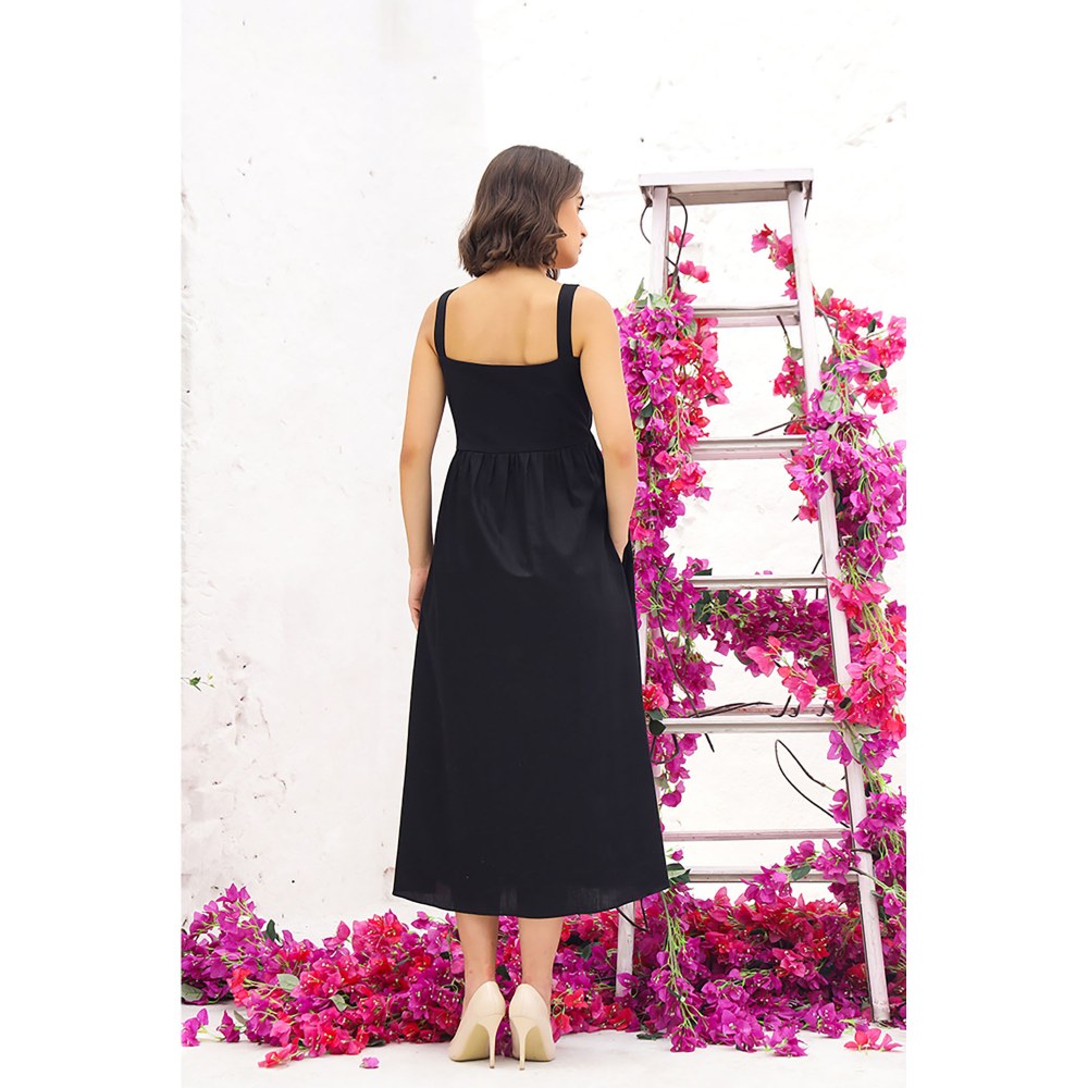 AlterEGO Evelyn The Dual Fabric Black Midi Dress