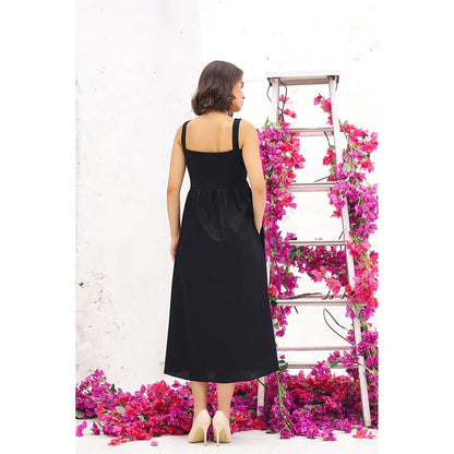 AlterEGO Evelyn The Dual Fabric Black Midi Dress