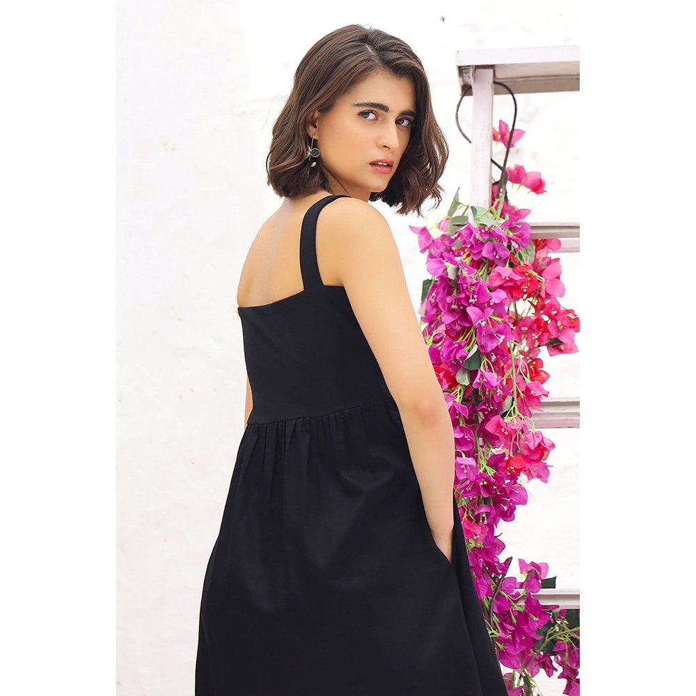 AlterEGO Evelyn The Dual Fabric Black Midi Dress